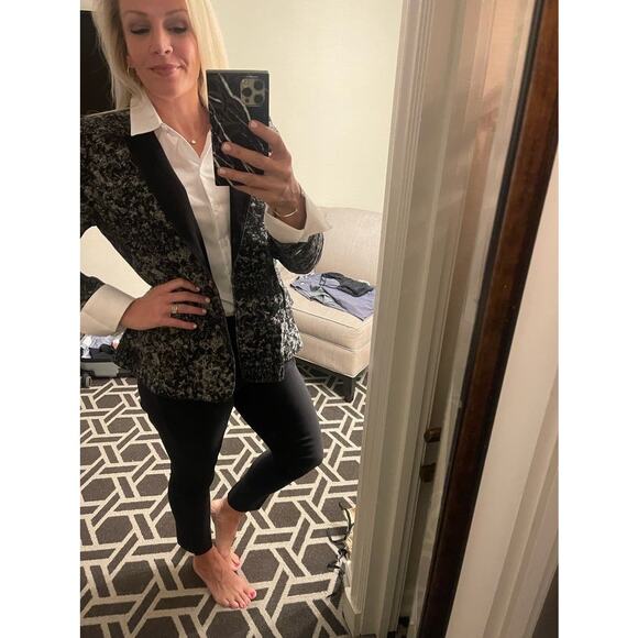 BADGLEY MISCHKA Grey Black Printed Floral 100% Cotton Fitted Charlie Blazer XL - Picture 10 of 12